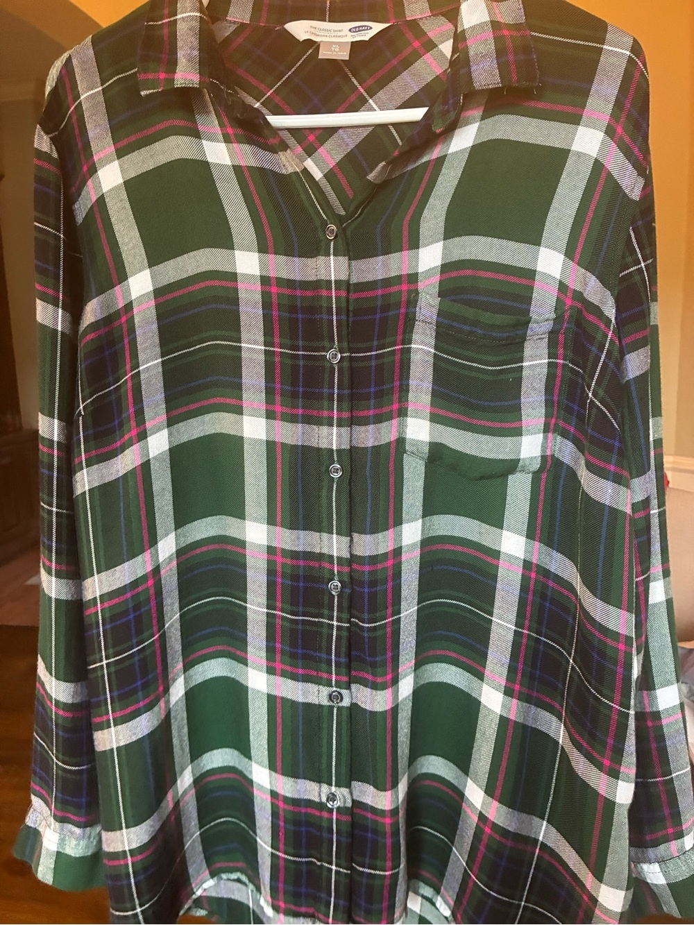 Old Navy Green Plaid Button-Up Shirt women XL